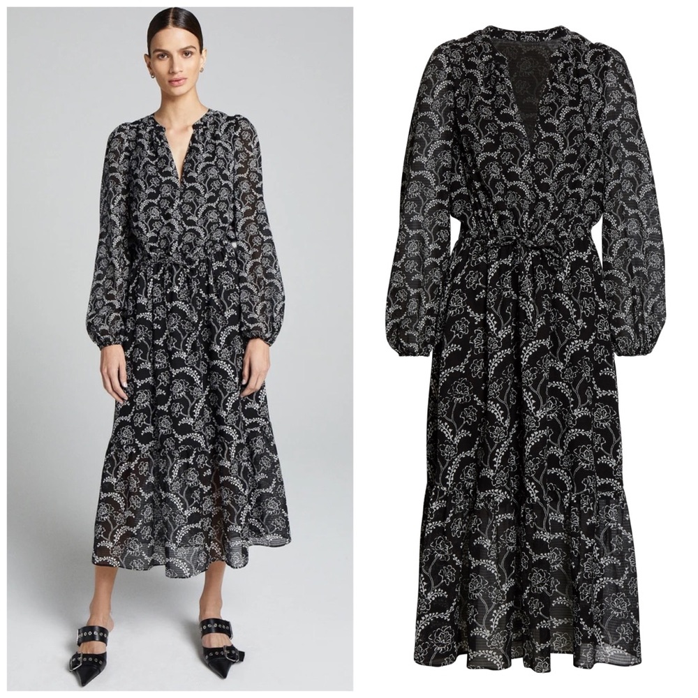 🆕 A.L.C. Kate Black & White Flowing Floral Cotton & Silk Blend Midi Dress